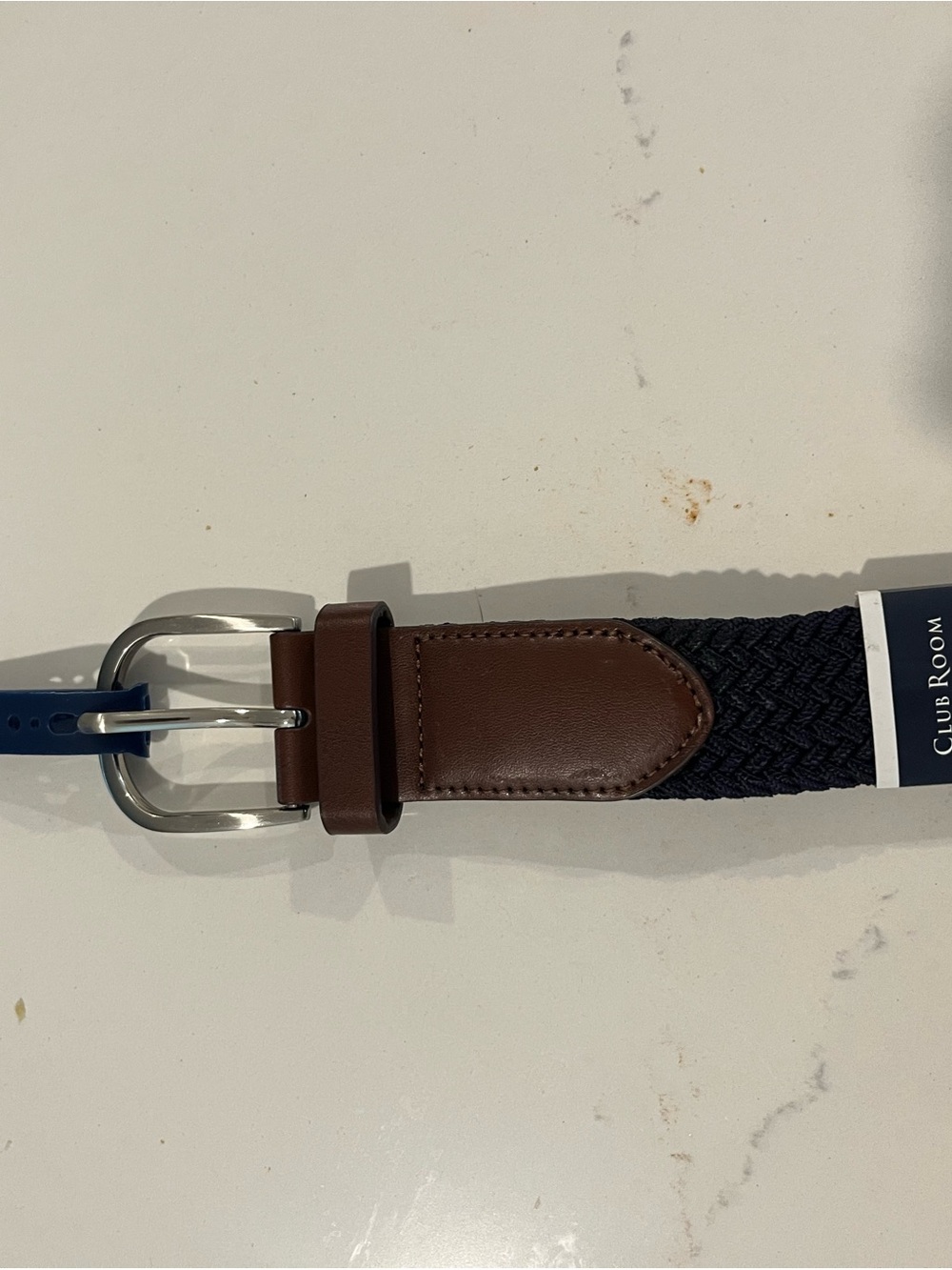 Club Room Navy Braided Belt with Brown Leather Detail 38-40 NWT ⛳️ - Picture 5 of 5